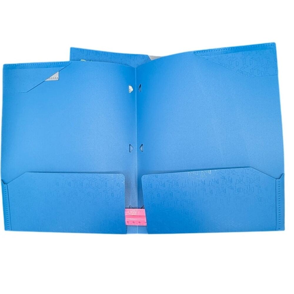 Five Star Customizable 2 Pocket Plastic Folders Pacific Blue 3 Hole Punch - Picture 2 of 3
